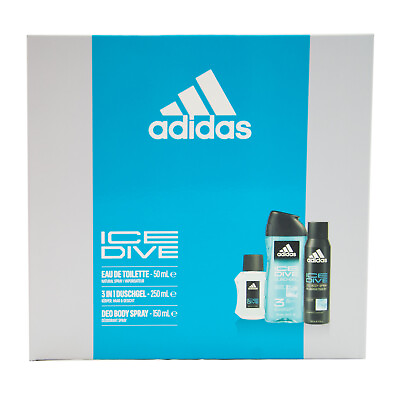 #ad Adidas Gift Set Ice Dive 1.7oz EDT Spray 8.5oz Shower Gel5.1oz Body Spray $28.27