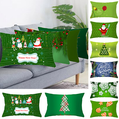 #ad Christmas Printed Pillowcase Green Series Cushion Cover Xmas Cute Decorative * $4.99
