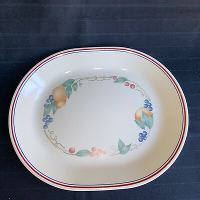 #ad Vintage Corelle ABUNDANCE Fruit Pattern Oval Serving Platter Plate 12x10quot; $12.00