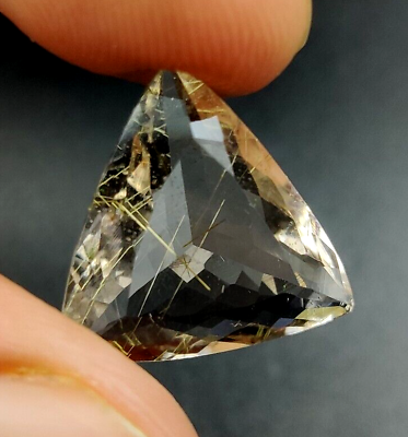 #ad 7.90 Carat Rutilated Quartz Trillion Shape Loose Gemstone Faceted Cut H 127 $16.99