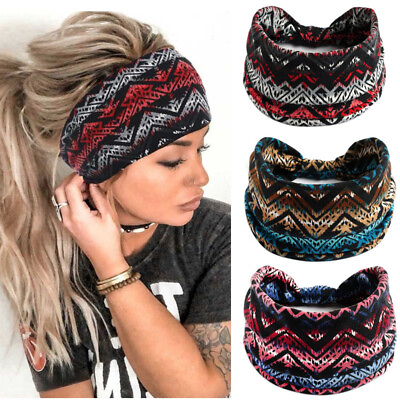 #ad 3× BOHO Wide Elastic Women Headbands Turban Sport Yoga Knotted Hair Bands Wrap T $10.99