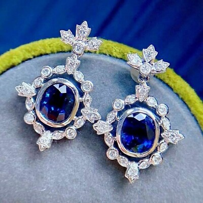 #ad 3 Carat Lab Created Blue Sapphire Drop Dangle Earrings White Gold Plated Silver $97.49