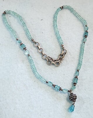#ad Aquamarine Rondell And Bali Silver Bead 18quot; Necklace With .96quot; Pendant $55.00
