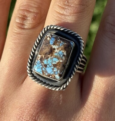 #ad Native American Sterling Silver Golden Hill Turquoise Ring. Size 10 Gift BJ $270.00