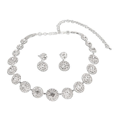 #ad Silver Bride Jewelry Set Silver Wedding Necklace Earrings Bridal Rhineston BSU $9.74