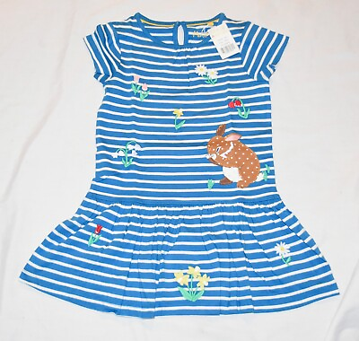 #ad Mini Boden Big Appliqué Dress Easter Jersey Rabbit NWT New 5 6 $50.00