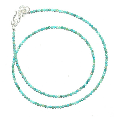#ad 925 Sterling Silver 50quot; Strand Necklace Turquoise Gemstone Round 2 mm Beads $52.49