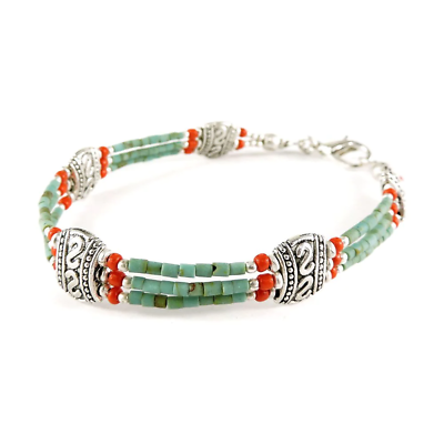 #ad Tibetan Bracelet Silver and Turquoise Beads $29.00