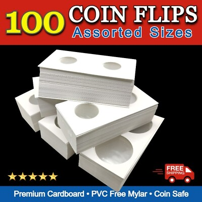 #ad 100 Assorted 2x2 Premium Cardboard Mylar Coin Holder Flip $10.73