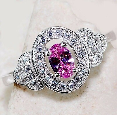 #ad 1CT Pink Sapphire amp; White Topaz 925 Sterling Silver Ring Sz 6 UB4 2 $31.99