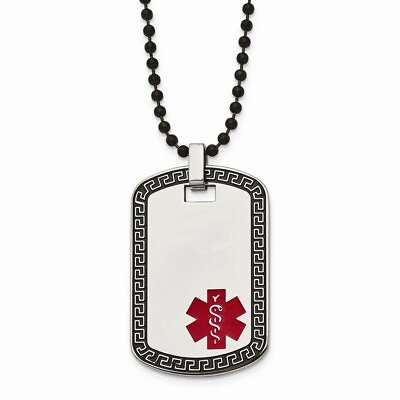 Stainless Steel Dog Tag w Greek Key Edge Medical Necklace $43.97