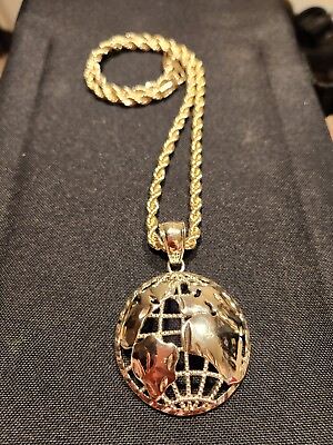 #ad Earth Global THE WORLD IS YOURS Charm Pendant 10k Yellow Gold Layered With Rope $65.00