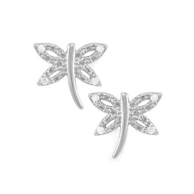 #ad 1 10 Ct Round Cut Natural Diamond Sterling Silver Dragonfly Earrings $141.84