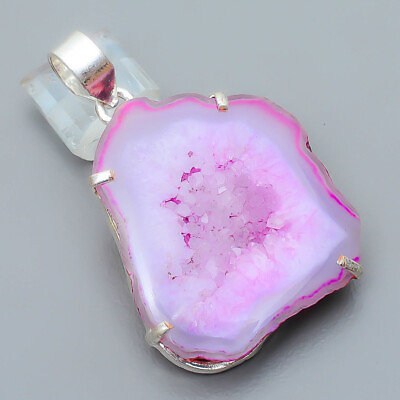 #ad Natural Pink Window Agate Drusy 925 Sterling Silver Plated Pendant 1.95quot; $9.60