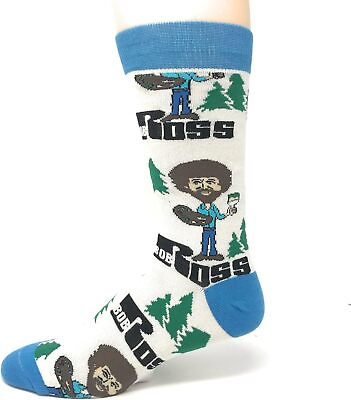 #ad Men#x27;s Novelty Bob Ross Crew Socks Funny Socks Crazy Socks Fun Casual Dress $27.00