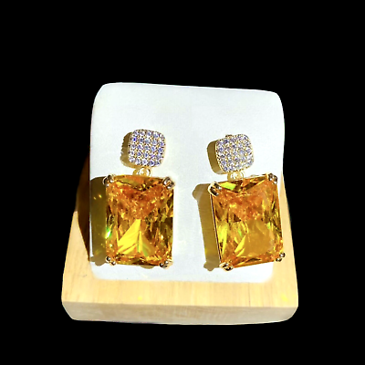 #ad Lab Created Diamond amp; Yellow Citrine Gemstone Earrings 18k Gold Filled Gorgeous $89.00