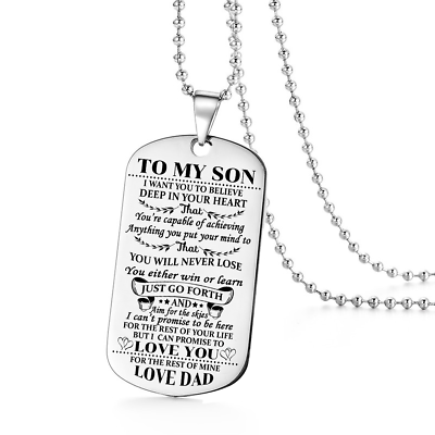 #ad To My Son Believe Love Dad Dog Tags Birthday Gift Military Necklace Graduation $14.95