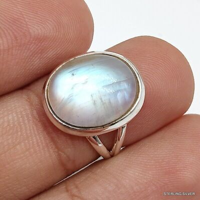 #ad Natural Rainbow Moonstone Solid 925 Sterling Silver Handmade Fire Stone Ring $11.56