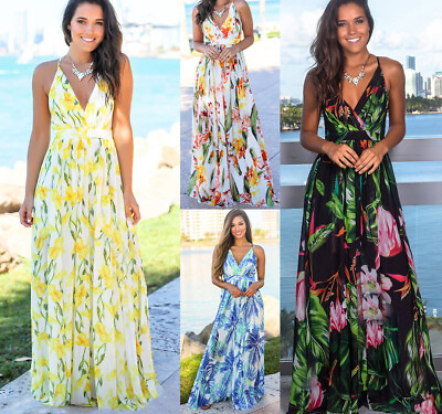 #ad Women Ladies Boho Floral Maxi Dress Cocktail Party Evening Summer Beach Sundress $18.99