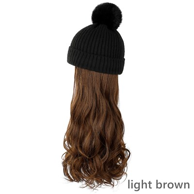 #ad Lady Girl Long Curly Wavy Hair Knitted Pom Pom Beanie Hat Cap Wig Outdoor Winter $23.93