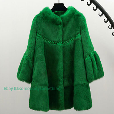 #ad Womens Real Rabbit Fur Winter Warm Mid Long Coat Jacket Parka Outwear Overcoat $95.09