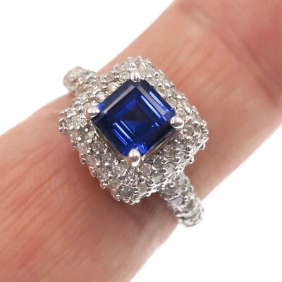 #ad Very Fine 14k Solid White Gold Natural Blue Sapphire and Diamond Ring Size 6.75 $1495.00
