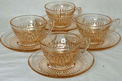 #ad 4 Jeannette ANNIVERSARY PINK * CUPS amp; SAUCERS * $40.00