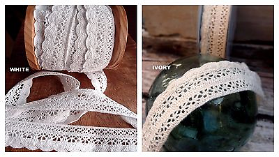 #ad 1quot; Vintage Scallop Embroidered Cotton Floral Crochet Lace Trim 10 yards Colors $13.99