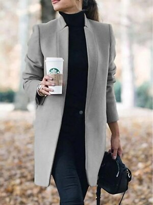 #ad Elegant Coat for Women Long Sleeve Streetwear Fashion Jackets Solid Slim O Neck $35.11
