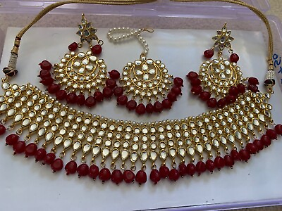 Maroon Bead Bridal Gold Necklace Set Brought from SOKORA JEWELS $75.00