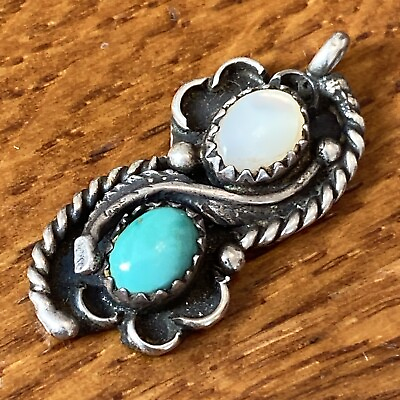 #ad Charlene Yazzie Navajo Sterling Silver Vintage Pendant Turquoise MOP 5v $49.99