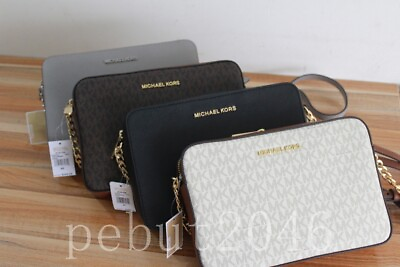 Brand New Michael Kors Jet Set MK Signature Vanilla EW Crossbody Messenger Bag $63.99