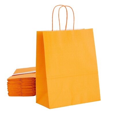 #ad #ad 25 Pack Medium Gift Bags with Handles for Presents Orange 8 x 10 x 4 In $18.99