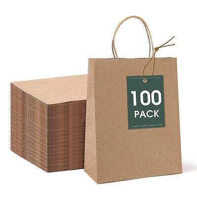 #ad 100 Pack Brown Paper Gift Bags Handles Retail Shopping Birthday Wedding Craft $31.75