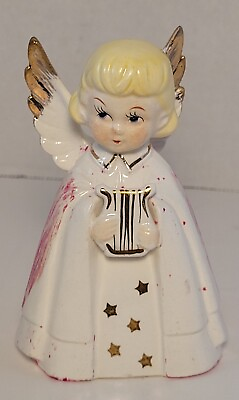 #ad Vintage Angel Figurine Playing Harp Made In Japan Christmas Collectible $20.65