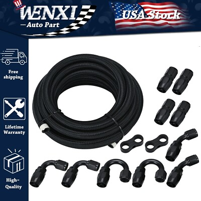 #ad AN6 6AN Fitting Stainless Steel Nylon Braided Oil Fuel Hose Line End Kit 16FT $47.90