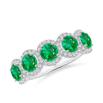 #ad ANGARA Half Eternity Five Stone Emerald Halo Ring for Women in 14K Solid Gold $2718.32