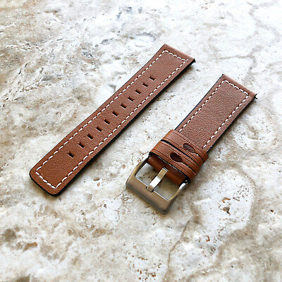 #ad 22mm Brown Soft Leather Band Strap with White Stitches for Wrist Hand Watches $24.99