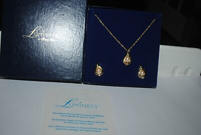 #ad Princess House Luminess jewelry teardrop set necklace amp; clip earrings MIB $19.99