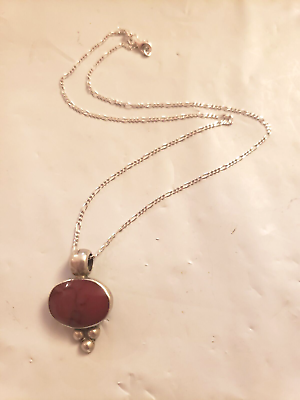 #ad TAXCO Red Jasper Sterling Silver 925 Pendant and Sterling Silver Necklace 16quot; $30.00