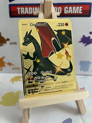 #ad Pokemon Gold Metal Card Charizard V Fun Art Card Best Gift Pokemon Collectors GBP 8.90