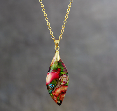 #ad Natural Sea Sediment Jasper Stone Leaf Pendant Jasper Gemstone Necklace Amulet $10.90