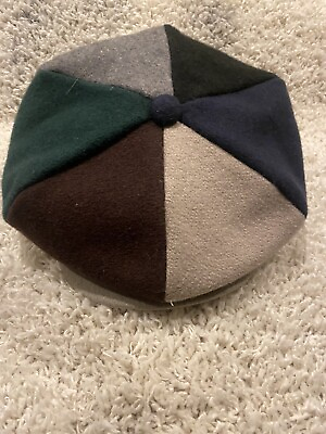 #ad Vintage Newsboy Hat Cap One Size Colorblock Multicolor Sima Int Wool Beret 80s $28.85