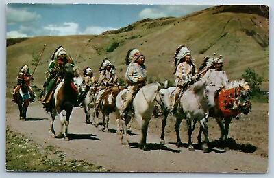 #ad Postcard Washington Native Americans Ceremonial Dress Horses Chrome L1E $15.96