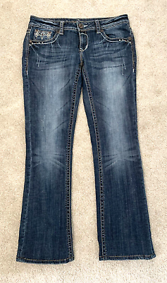 #ad Grace in LA Womens Jeans Boot Cut Embroidered Rhinestone Blue Size 29 $14.82