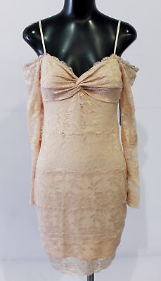 Guess Women#x27;s Full Lace Off Shoulder Gabbie Dress AC9 Pearl Bloom Small NWT $20.99