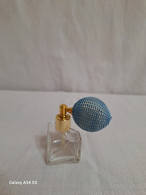 #ad Vintage Glass Perfume Bottle With Blue Cloth Covered Atomizer 3quot; Tall quot;Readquot; $10.00