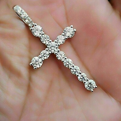 #ad 2.00 Ct Round Cut Diamond Women#x27;s Cross Pendant With Chain 14k White Gold Finish $119.99