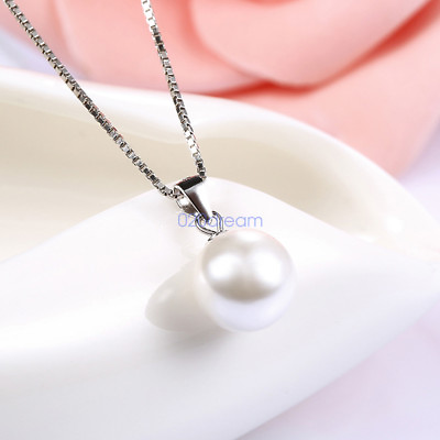 #ad Real 925 Sterling Silver Pendant Necklace Sea Shell Pearl Drop Pendant Box Chain $11.59