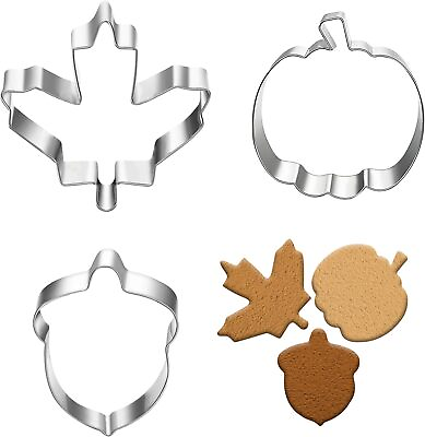 #ad Thanksgiving Cookie Cutter Set 3 Piece Stainless Steel Pumpkin Maple... $15.60